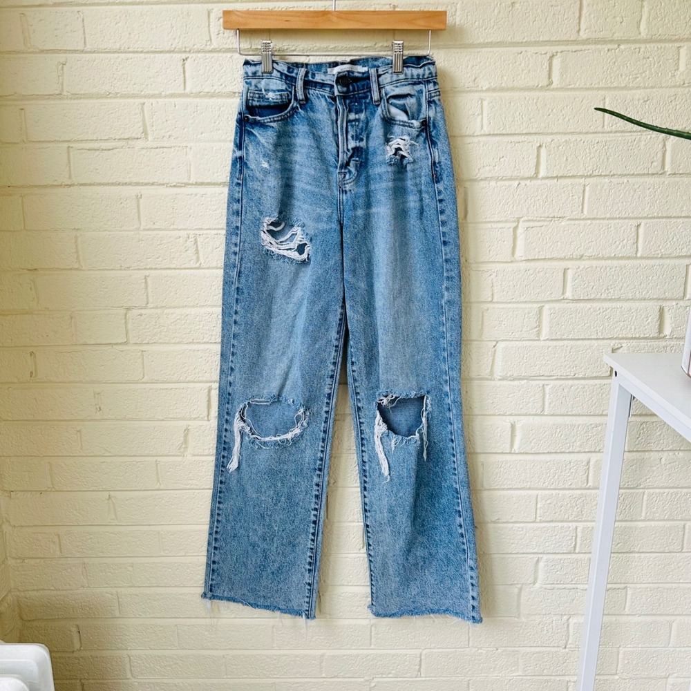 Hidden Jeans High Waisted Wide Leg Distressed Light Wash Button Fly Denim 24 - Picture 4 of 10